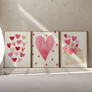 3pcs Frameless Love Decorative Painting Set, Cute Love Theme Poster, Valentine's Day Gift, Wedding Decoration, Couple Bedroom Wall Art