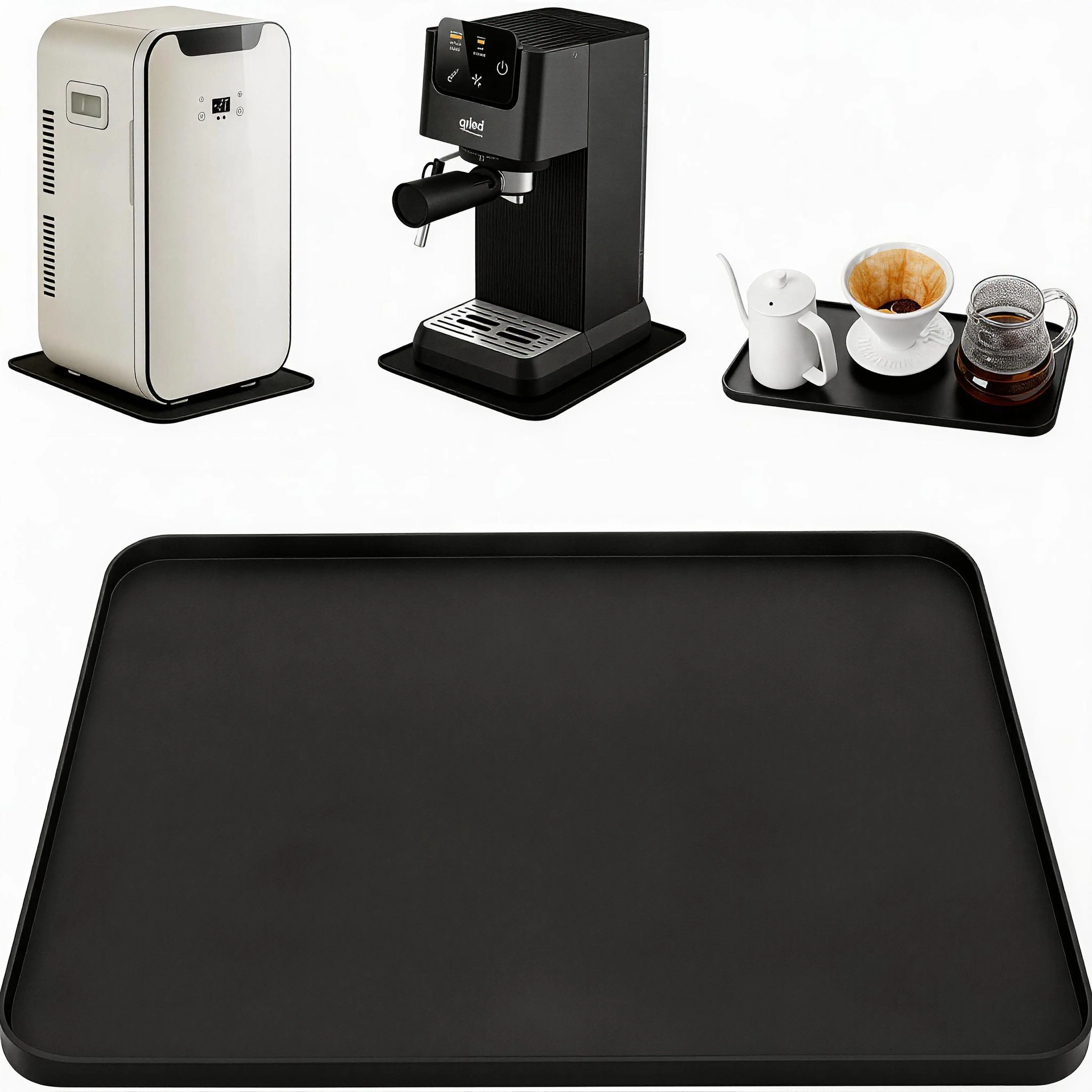 Camping Mini Fridge Silicone Mat with Convex Edge - 13.0in x 9.0in Black, Prevents Leaks & Spills for Personal Fridge Coolers, Protects Floors & Tableware