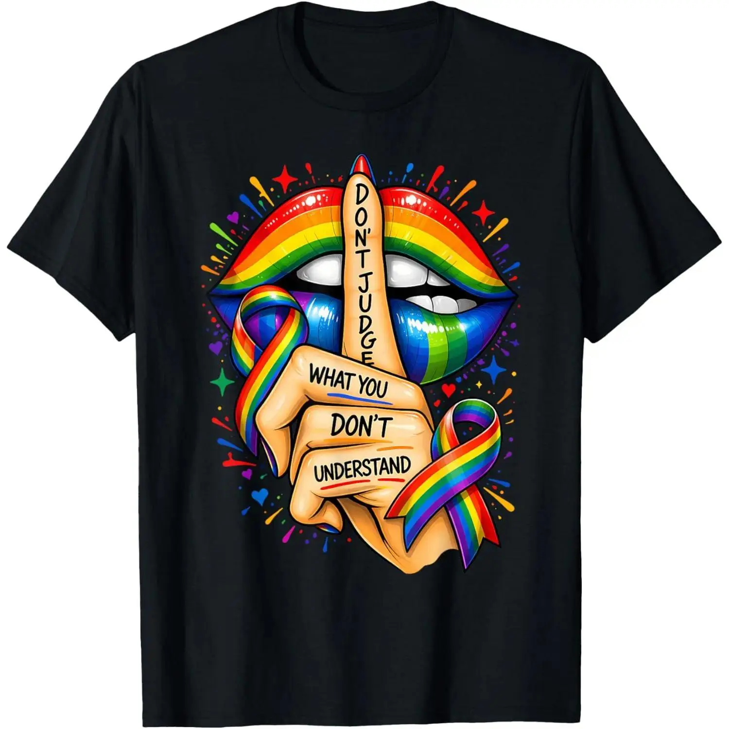 Don't Judge What You Don't Understand LGBT Pride Rainbow Lip T-Shirt