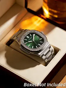 Automatic Mechanical Watch, Classic Submariner Style, Silver Case, Diamond Bezel, Luxury Business Accessory