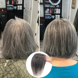 Vasilia Hair Toppers for Women 10/14inch Gray Hair Toppers for Women 100% Remy Human Hair Grey Hair Topper for Women with Thinning Hair Short Hair Pieces for Women Mother's Day 2026 New Year gifts