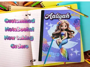 Personalized Custom Notebook Aaliyah Mermaid Design 7.5"x9.75" 80-100 Lined Pages Durable Glossy Cover Back to School Journal Unique Gift for Kids