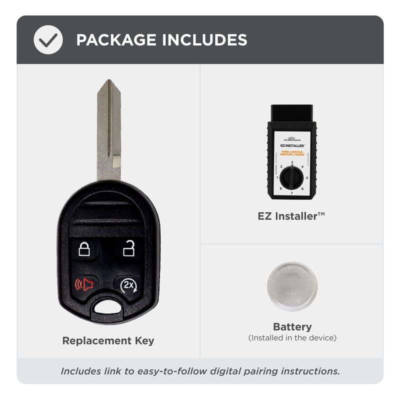 Simple Key Car Remote Pairing Kit for Select Ford, Lincoln, Mazda, and Mercury Vehicles - Includes OBD Programming Tool and 4-Button Remote and Key Combo - Review Compatibility Before Purchase