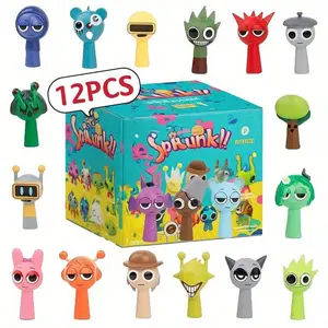 12pcs(Blind Box)Cute Character Statues, Desktop Figurines, Cake Sculptures, Sprunky Hand Office Game Accessories Models Decorations, Stylish Design, Suitable For Gifting Friends And Family, Birthday Gifts, Perfect For Partie, Easter,Gift(Blind Box)