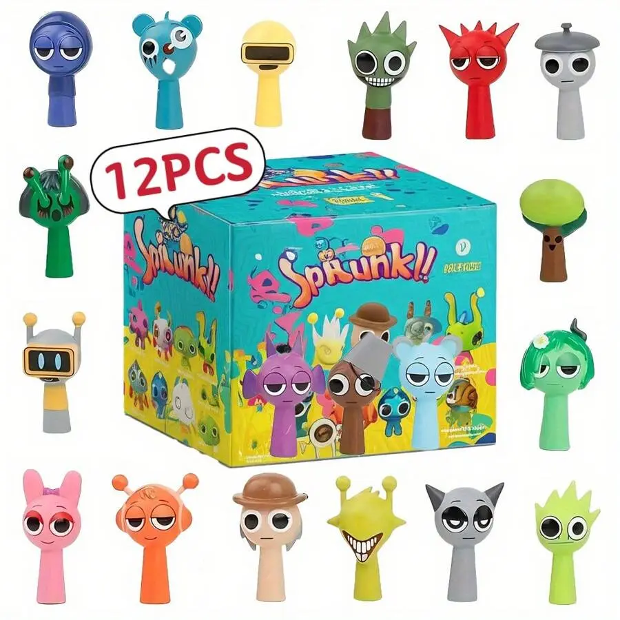 12pcs(Blind Box)Cute Character Statues, Desktop Figurines, Cake Sculptures, Sprunky Hand Office Game Accessories Models Decorations, Stylish Design, Suitable For Gifting Friends And Family, Birthday Gifts, Perfect For Partie, Easter,Gift(Blind Box)
