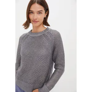 Gunmetal Crochet Aspen Crewneck Sweater