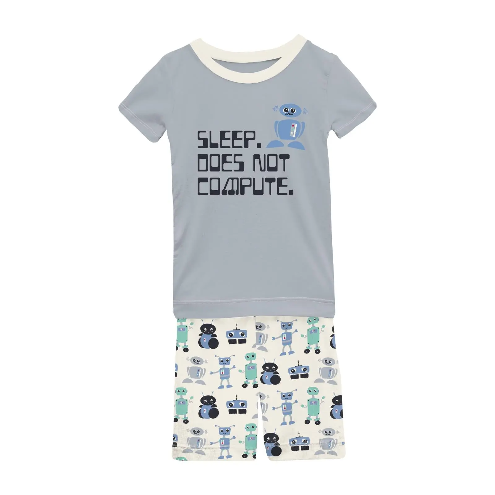 Short Sleeve Graphic Tee Pajama Set with Shorts in Natural Robots