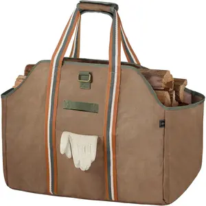 Firewood Carrier Bag Waxed Canvas   Log Carrier Holder Freestanding Tote Bag for Firewood