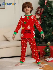 Limited Edition Christmas Pajama Set, Fire-Resistant Fabric, Reindeer & Tree Print Top & Pants, Casual Fall Winter Sleepwear