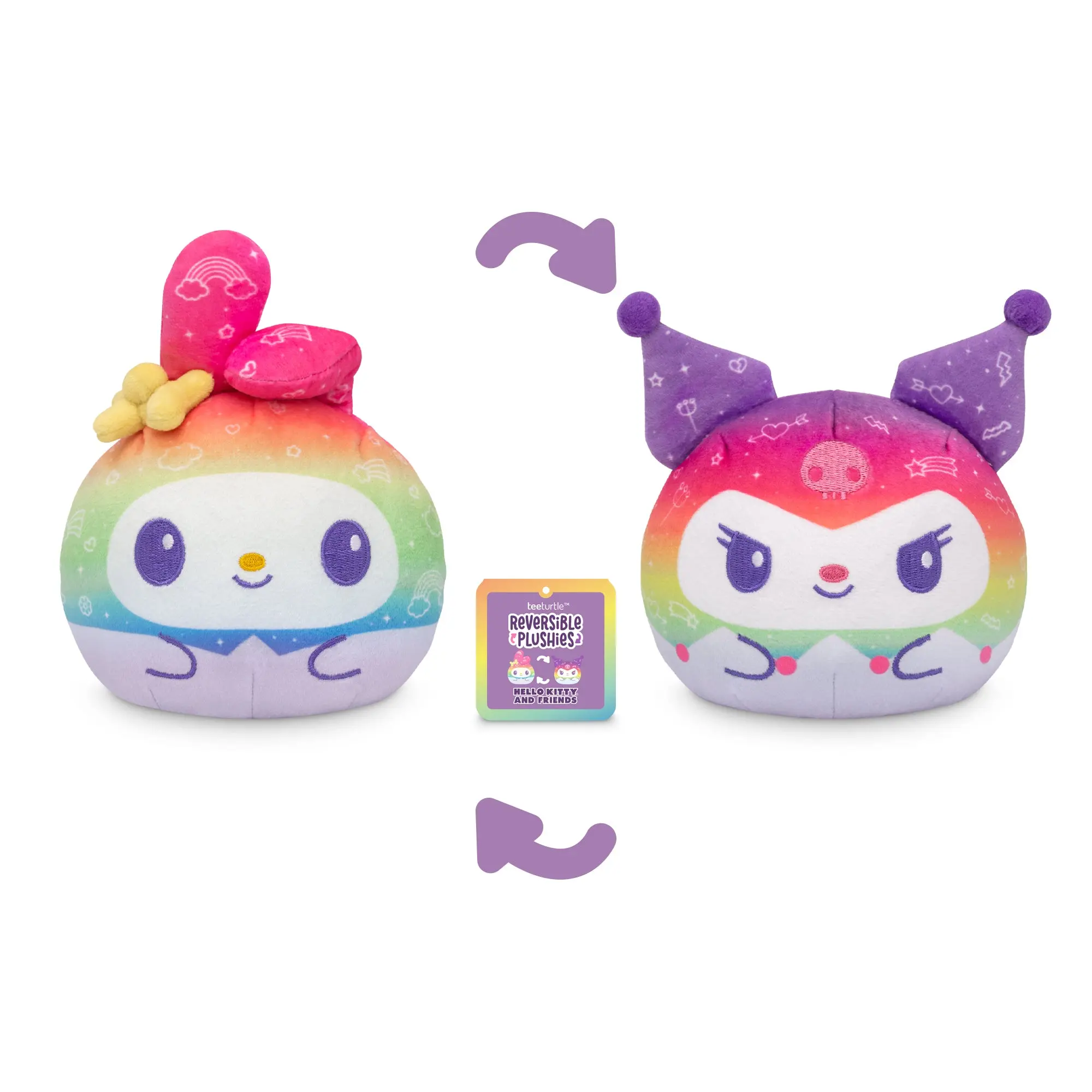 Rainbow My Melody & Kuromi 4" Reversible Plushie
