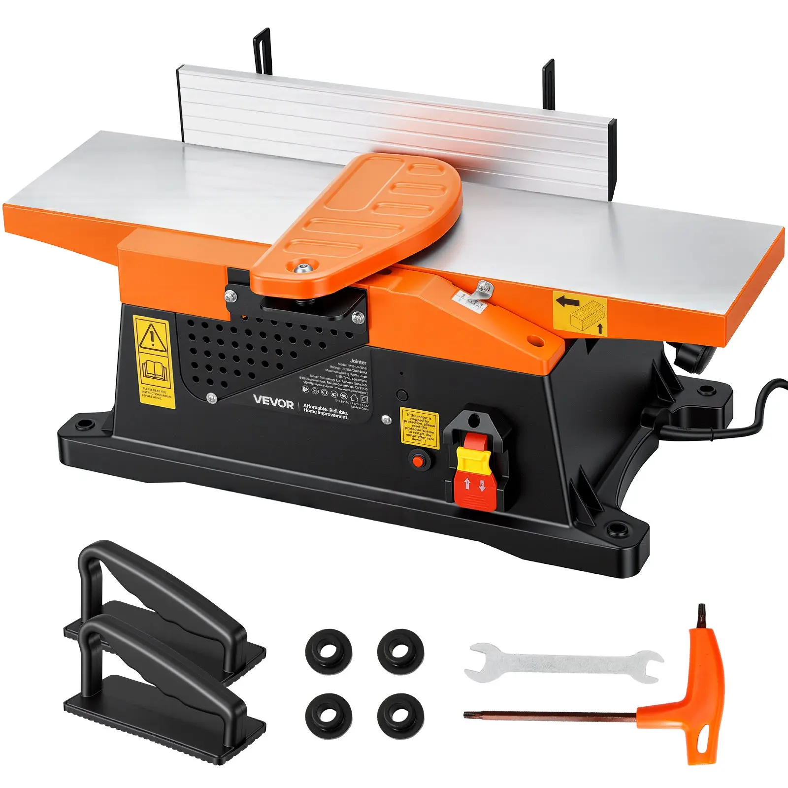 VEVOR Spiral Benchtop Jointer, 6 in, 2 HP 12000 RPM Bench Top Wood Jointer, with 12-Blade Spiral Cutterhead, Up to 1/8 in Depth, Adjustable Fence, 6x 23 in Cast Aluminum Table, for Woodworking DIY