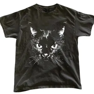 Cat Face Sketch Graphic Tee, Halloween Black Cat, Retro Funny Vintage Tee, Unisex Meme Cringe Funny Dumb Shirt, Cat Meme T-Shirt, Funny Cute Cat Shirt, funny shirts for women, Womenswear Cotton Top Streetwear Tshirt, Sweatshirt