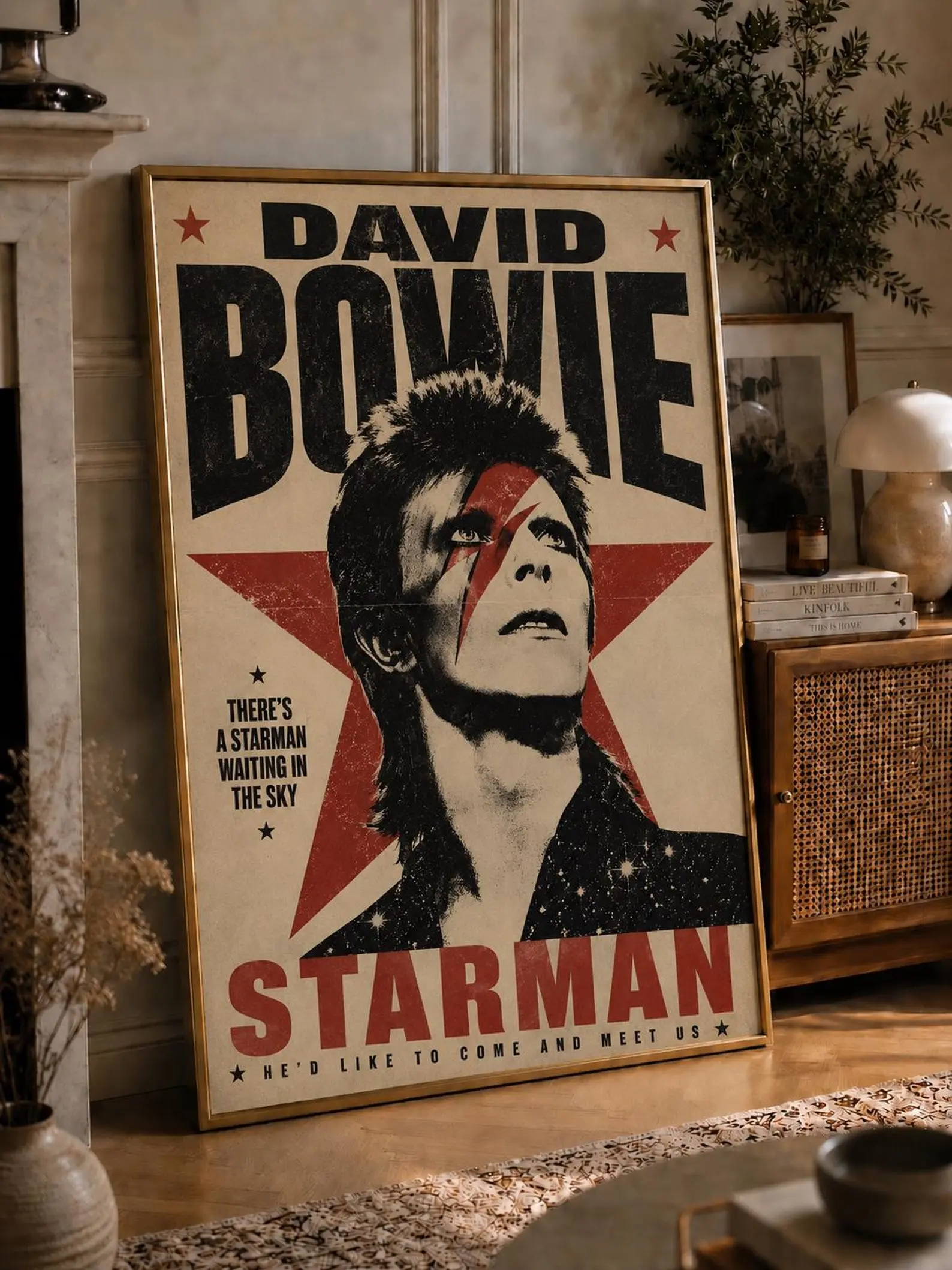 David Bowie Starman Poster, Vintage Music Wall Art, Retro Rock Print, Ziggy Stardust Decor, Music Lover Gift, Framed Print, 70s Aesthetic