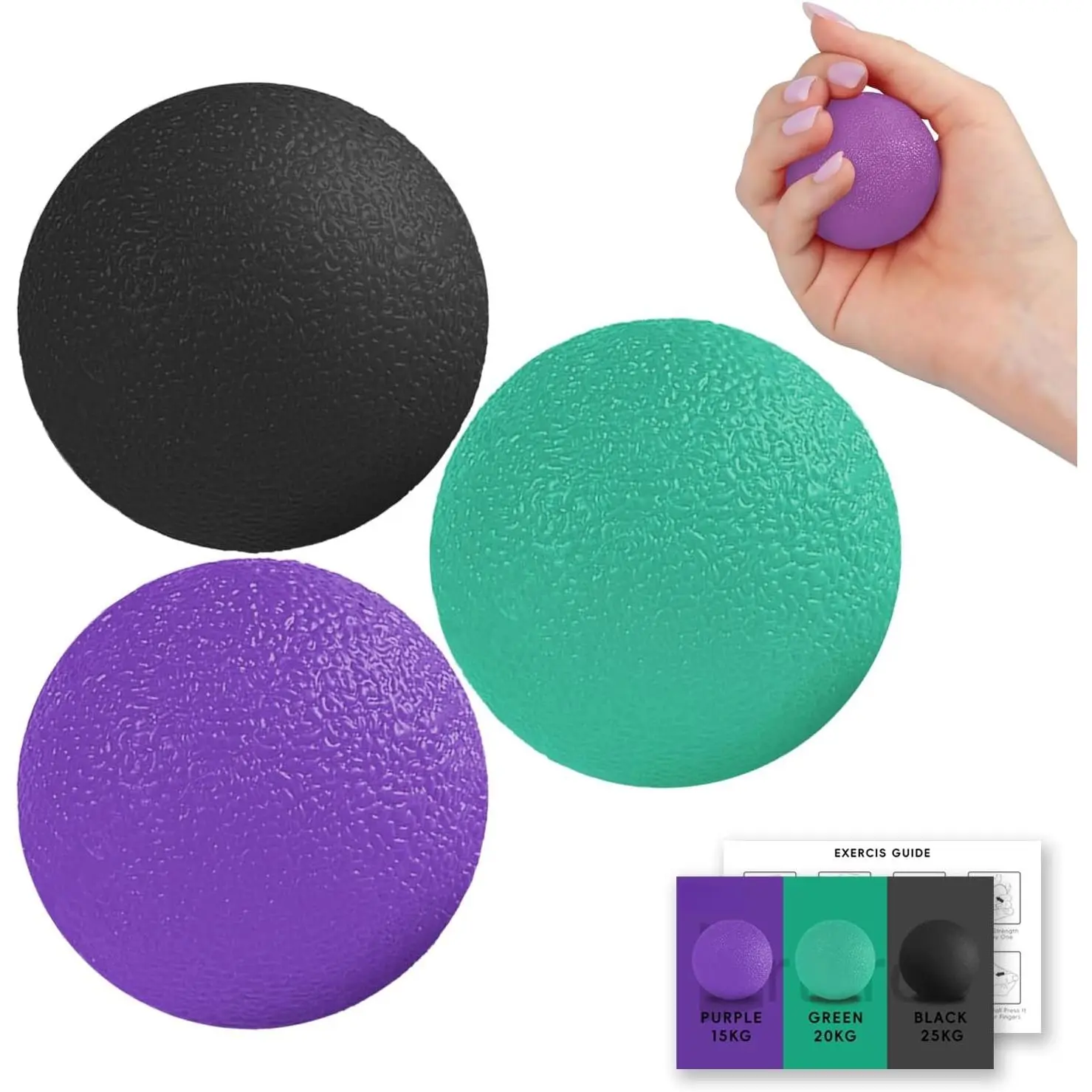 3 Pack  Balls for Adults, Hand Strengthening Devices Exercise Balls Physical  Ball, Squeeze Balls for Hand , Hand Exerciser for Hand Finger Forearm Wrist  and Relax