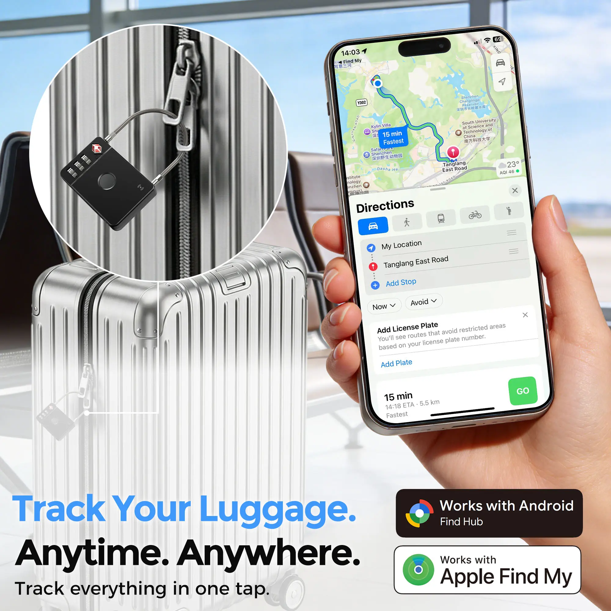 Smart Positioning Suitcase Lock, supports Android and Apple systems, a must-have for travel suitcases and backpacks.