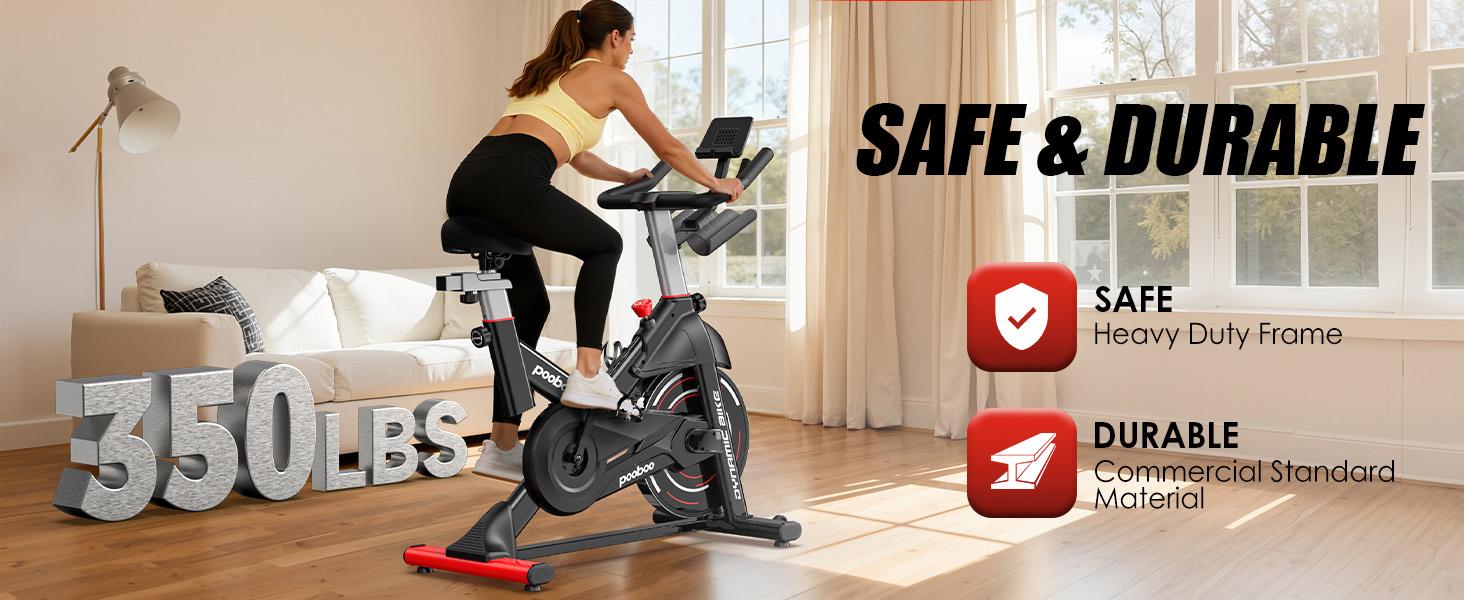 pooboo Exercise Bike, Indoor Fitness Cycling with Adjustable Magnetic Resistance, Stationary Bike with LCD Monitor for Home Gym, Comfortable Seat