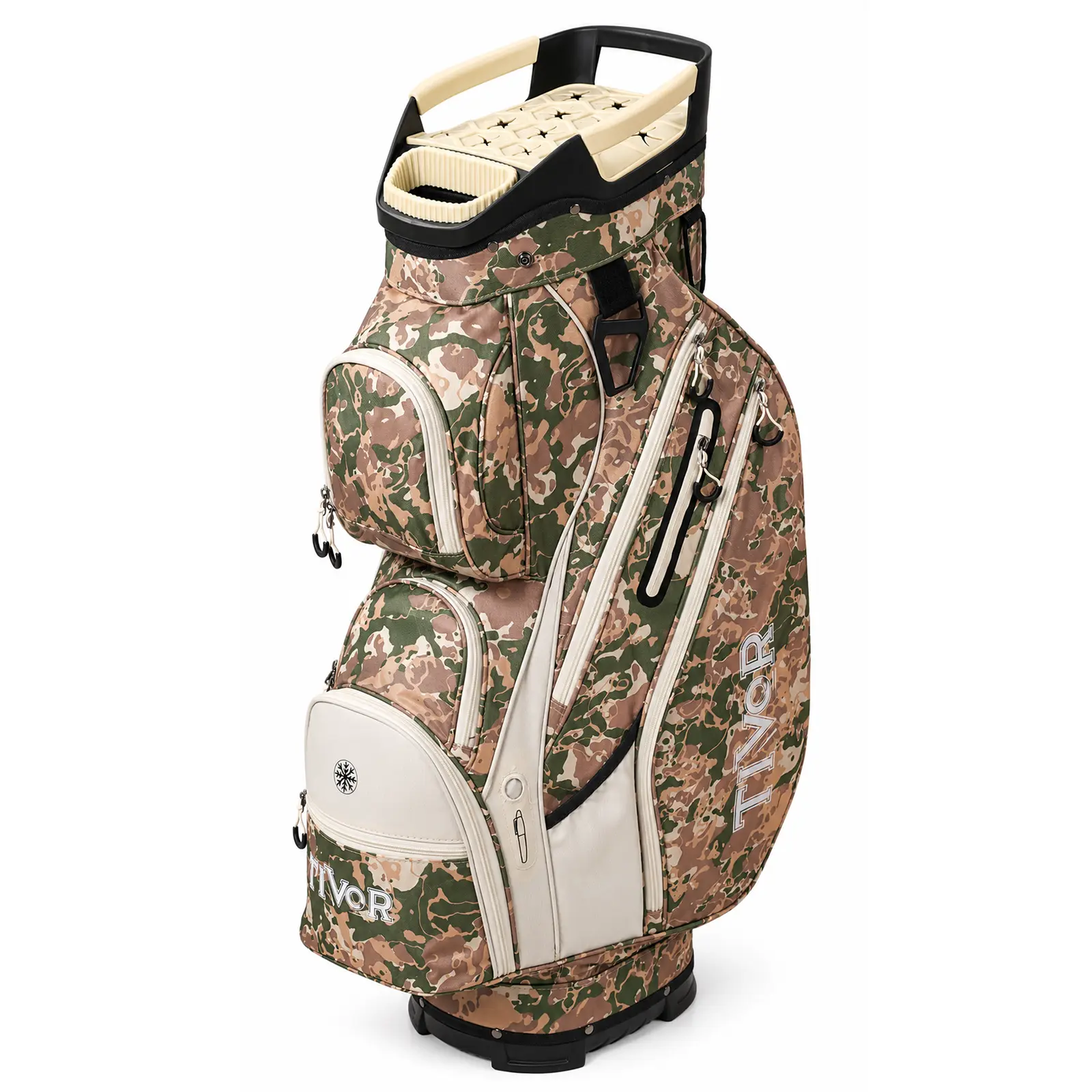 TIVOR 2026 Golf Cart Bag with 15-Way Full-Length Divider Top, 12 Pockets, Premium Silent Golf Cart Bag with Rain Hood for Men，Fits Jumbo Grips - Camouflage