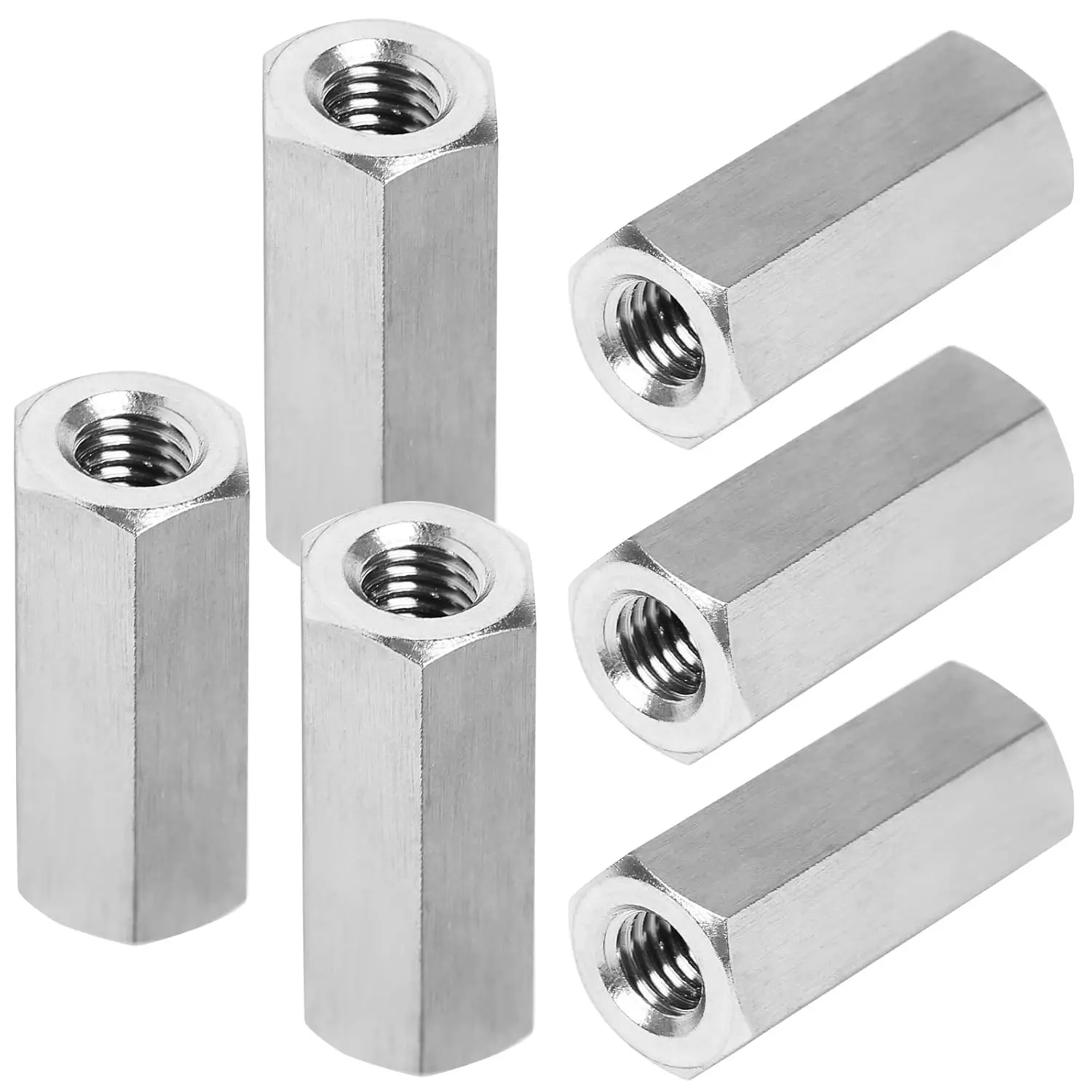 6 Pcs Stainless Steel Hex Coupling Nut - Hex Shape, M10x30mm, 1.5 Pitch, 17mm Width, Metric Fit, Rod Coupler, Threaded Nut for Home Supplies Organization