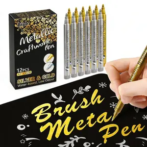 12Pcs Silvery/Gold High Gloss, Mirror Silver, Metallic Finish Marker Pen Set - Quick-Drying, Waterproof, Long-Lasting Suitable for Cards, Posters, Mugs, Ceramics, and Glass Crafts, DIY Crafting, art supplies, markers for coloring
