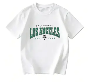 Minimalist design, palm tree motif, trendy round-neck short sleeves, fashionable brand style, spring-summer men's pure cotton T-shirt for street casual wear