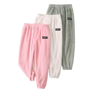 3-piece girls' autumn and winter fashion warm plush pants 3-12 children's solid color trend comfortable casual pants