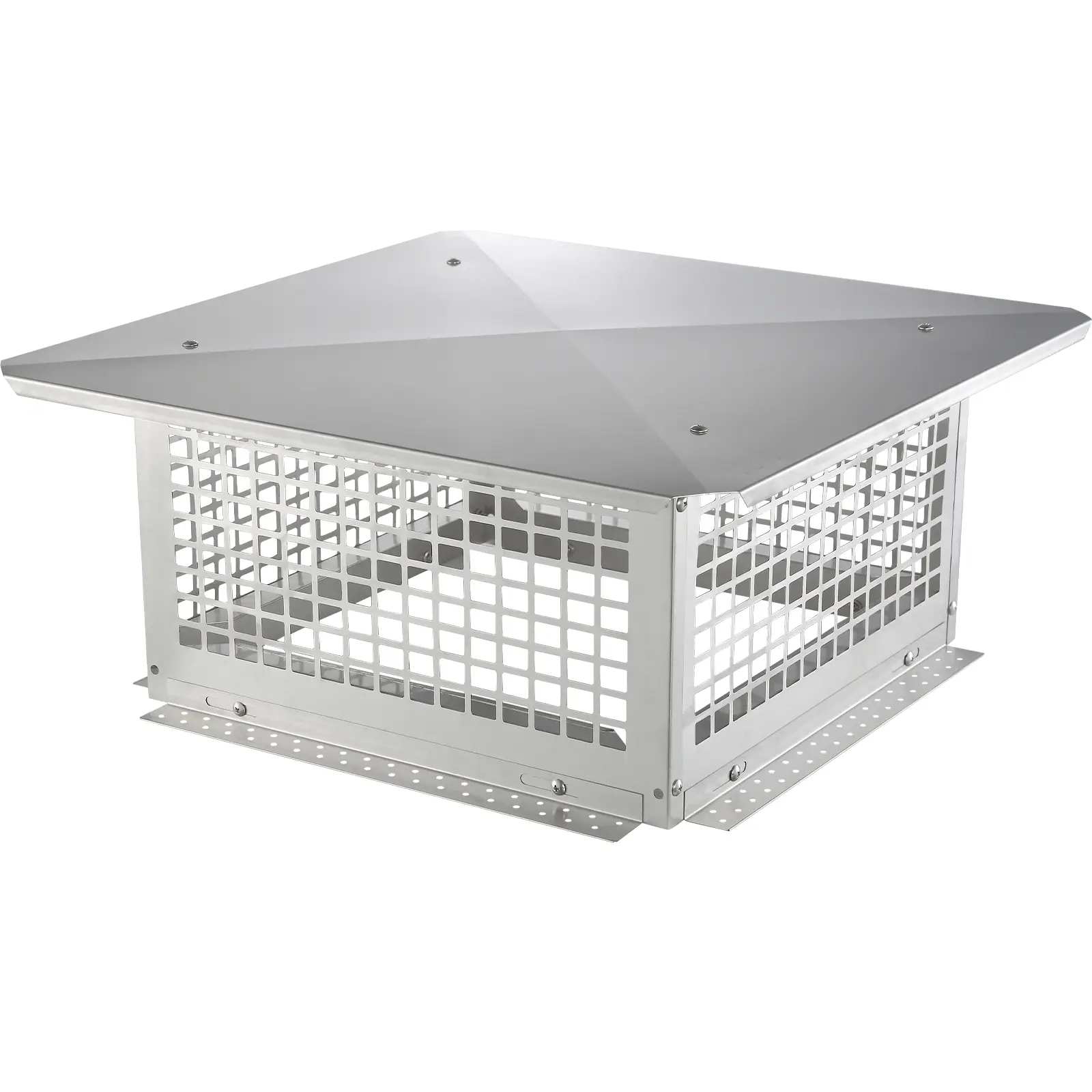 VEVOR 17x17 in 304 Stainless Steel Square Base Chimney Cap - Rain, Leaves & Bird Guard, Blockage Proof, Nuts & Bolts Included, Anti-Topple, Weatherproof Silver Accessory for Clay, Shingles Mesh Flues, Easy Installation, Outdoor Ventilation, Bottom Mountin