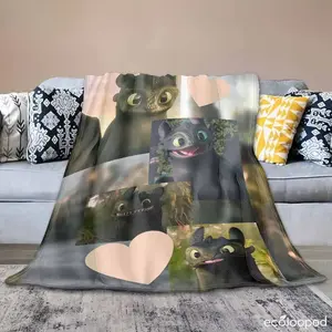 Toothless Dragon Flannel Blanket, Night Fury Impression Pattern, UltraSoft, Lightweight, Warm, Cozy and Comfortable, Perfect for Sofa, Living Room, Bedroom, Travel, Holiday Gift.