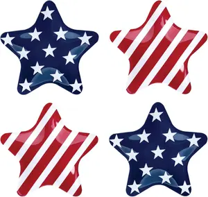 Patriotic Star Shaped Salad Plates, Melamine Appetizer and Dessert Plates for 4th of July, Independence Day Decoration, Patriotic Color, 8 Inch, Set of 4