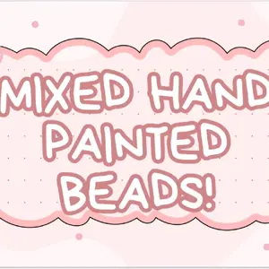 set of 50 Hand Painted Beads - White with Colorful Sprinkles and Designs Hand-Painted Decorative Beads