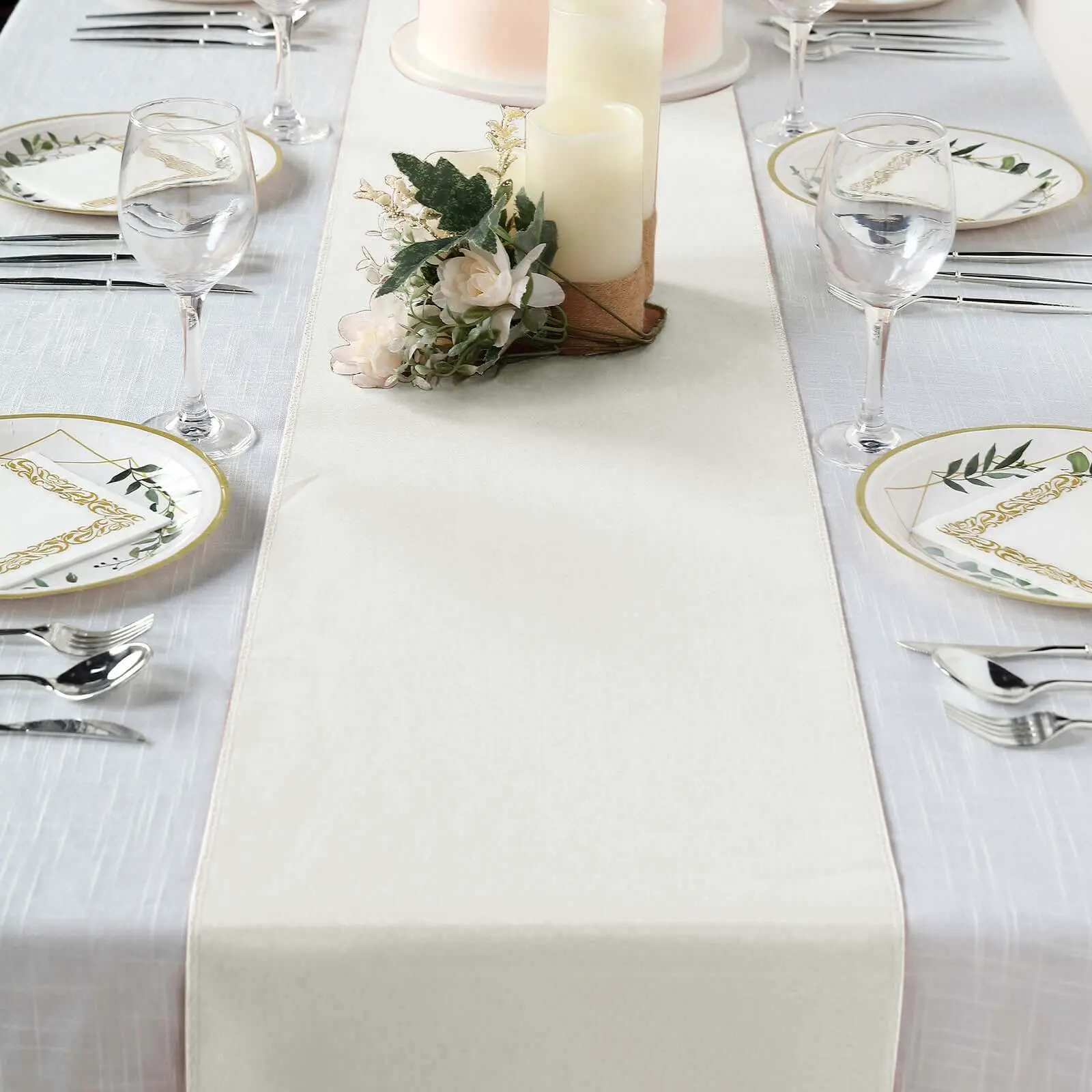 Ivory Solid Polyester Table Runner, 12"x108" - Wrinkle-Resistant, Durable Machine-Washable Table Linen for Event, Wedding, Restaurant Use