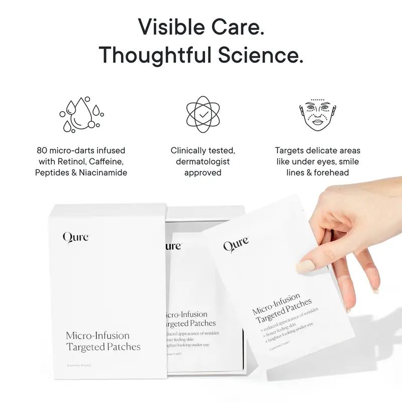 Qure Micro-Infusion Anti Wrinkle Patches for Smile Line, Frown lines, Under Eye Bags, Puffiness, Crow's Feet - Retinol, Niacinamide, Caffeine, Peptides - Dissolvable for Overnight Use - 8 Pairs 3