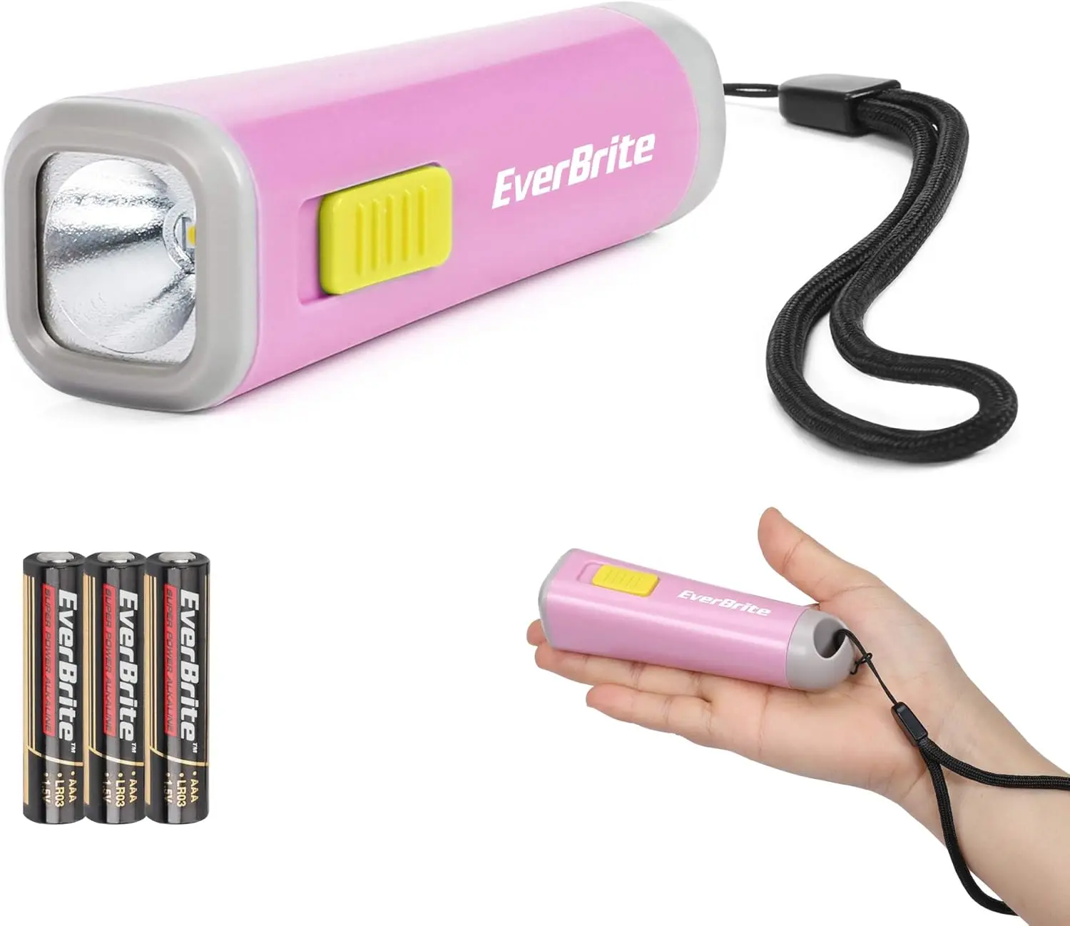 Pink Mini Plastic LED Flashlight with Lanyard - Non-Rechargeable Standard Torch, 3AAA Batteries Included, Emergency Light, for Outdoor Camping, Home Improvement, Portable Led Lights, Portable Lamps