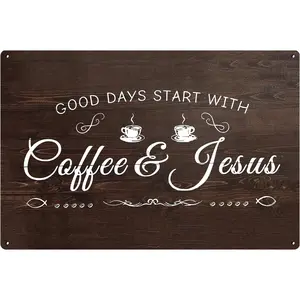 Vintage Coffee And Jesus Metal Signs, Coffee Bar Sign, Coffee Signs For Coffee Station Car Kitchen, Coffee Bar Signs For Wall, Coffee Wall Decor, Coffee Bar Wall Decor, Coffee Wall Decor Decorative Sign