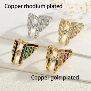 Maximalist W-Wing Statement Ring, Bold Power Jewelry for Women Empowerment, Non-Tarnish Gold Plated Open Ring with Stacking Gems, Aesthetic Heroic Gift summervibes