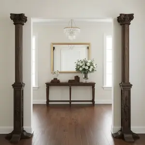 Mid 1900s Hand Carved Freestanding Teak Wood Columns - Set of 2
