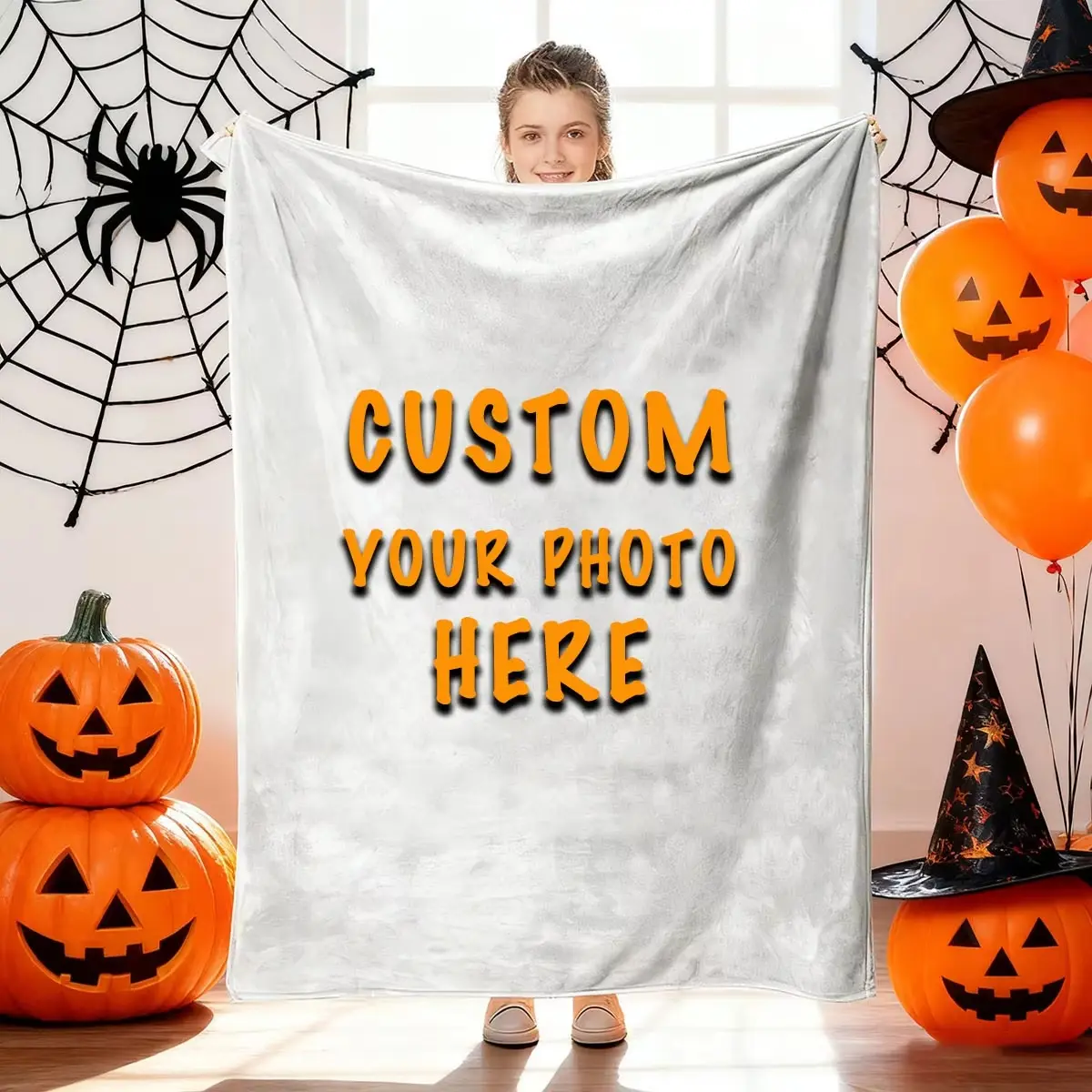 Halloween Custom DIY Personalized Photo Blanket for Your Loved One - Flannel Blanket Product - Custom Warm Photo, Soft and Warm