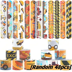 48/24/4Pcs Construction Engineering Vehicle Slap Bracelets for Kids Excavator Theme Birthday Party Favors Assortment Baby Shower Gifts
