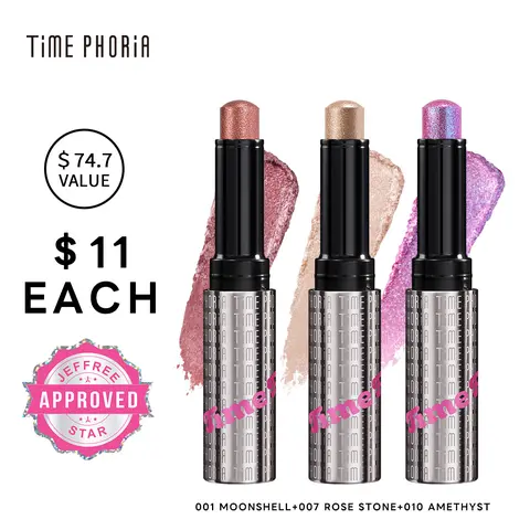 [3 PCS]TIMEPHORIA Gel Eyeshadow Stick - Crystal, Metallic, Shimmer Glaze Finish, Flawless Youthful Glowing Looks, Smooth Easy Application, Back to School Makeup Essential
