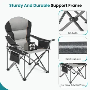 Heavy Duty Camping Chair 450lbs Capacity Portable Folding Chair with Cup Holder Sturdy Steel Frame Outdoor Chair for Camping
