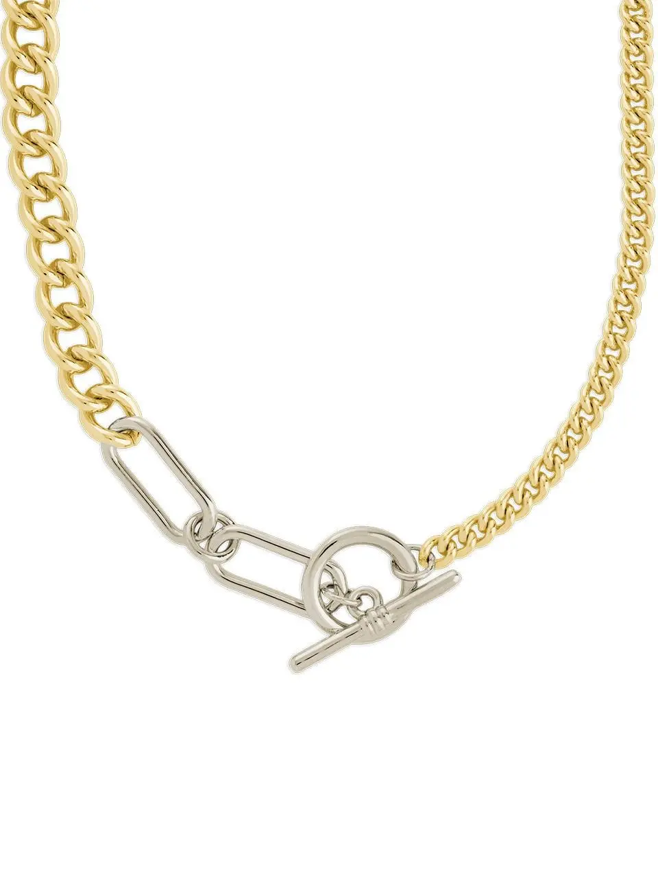 Women's Statement Necklace - Bold Dual-Tone Mixed Metal Link Chains, Gold and Rhodium Plated Brass Base, 16" Long Silver Necklace