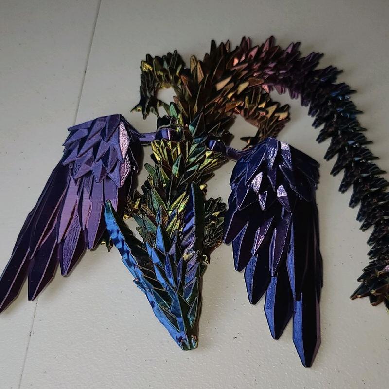 Beautiful shiny four color rainbow gradient shardstorm winged dragon figurine with opening mouth