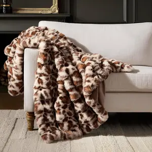 Luxury Leopard Print Faux Rabbit Fur Throw Blanket, 950 GSM Plush Bubble Blanket for Couch Sofa Bed, Thick Warm Soft Cozy Winter Blanket, 50x60/60x80