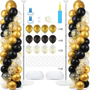 2 Sets Balloon Column Stand Kit with 100 Balloons Summer Adjustable Balloon Tower Stand with Bases for Floor Black  Balloon Arch Column for 50th Birthday Wedding Engaged  to School Party Decor