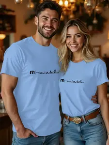 Valentine's Day Gift Men & Women Travis Mathew Print T-Shirt, Casual Fitted Round Neck Short Sleeve, Geometric Pattern, Summer Wear