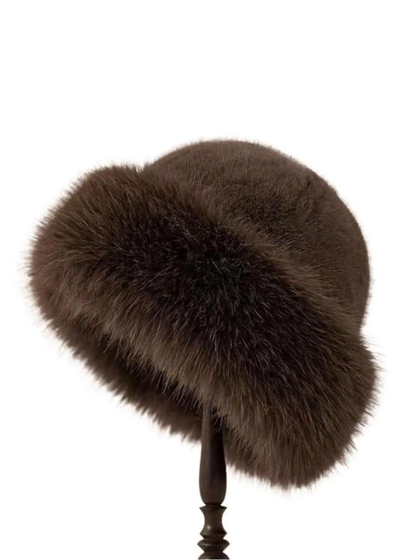 Women's Winter Fox Fur Hat, High Quality Cozy Beanie Fitted Cap, Thick Warm Knit Ear Protection Cap, Hand Washable, Perfect Holiday Gift, Elegant Faux Leather Design