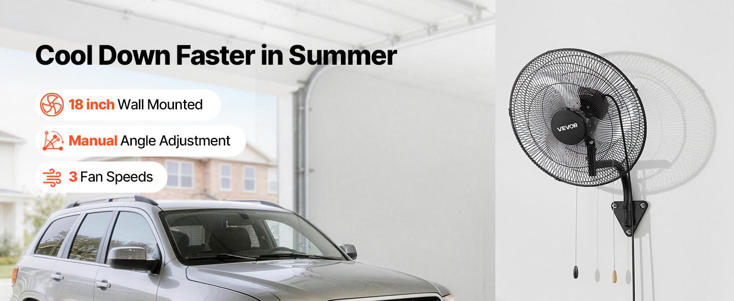 VEVOR 2-Pack 18 in Wall Mount Fans, Oscillating Wall-Mounted Cooling Fans with 3 Speeds, Long Airflow Distance, Adjustable Rotation Angle, Mechanical Powerful for Garage, Workshop, Cooling Fan