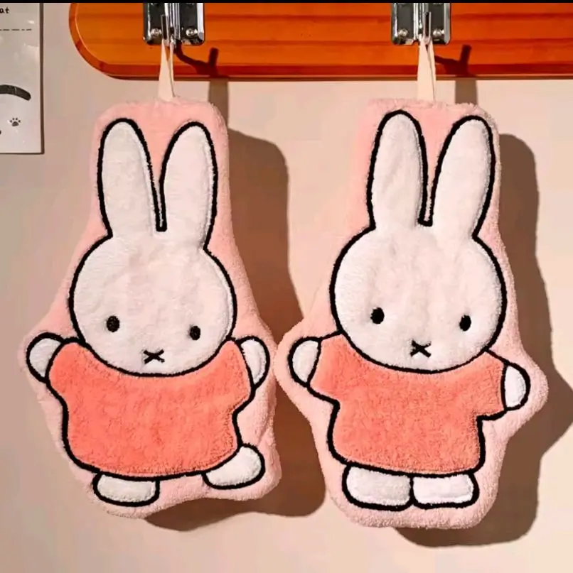 Kawaii Miffyi Rabbit Skin-Friendly Hand Towel | New Cute Creative Cartoon Pattern Home Fashion Thickened Soft Comfortable Coral Fleece