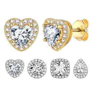 FindChic Birthstone 14K Gold Plated Studs Earrings for Women Heart/Round/Square/Teardrop Earrings with Sterling Silver Posts Push Backs, Hypoallergenic Golden Silver Color Studs with Cubic Zirconia Birthday Jewelry Gift for Women Girls #Summervibes