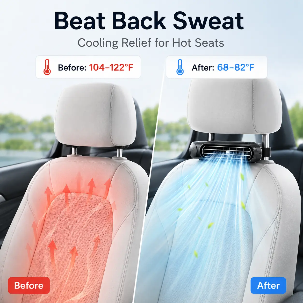 4th of July Essential  Dual Turbo Car Seat Fan USB Powered - Adjustable Rear Headrest Cooling Fan for Summer Road Trips