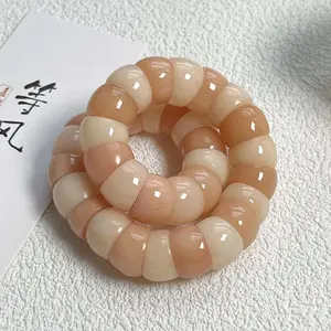Natural Bodhi Root Bracelet — Cherry Blossom Pink Pig Intestine, Unisex, Soft Buddha Beads Prayer Beads Bracelet for Cultural Play
